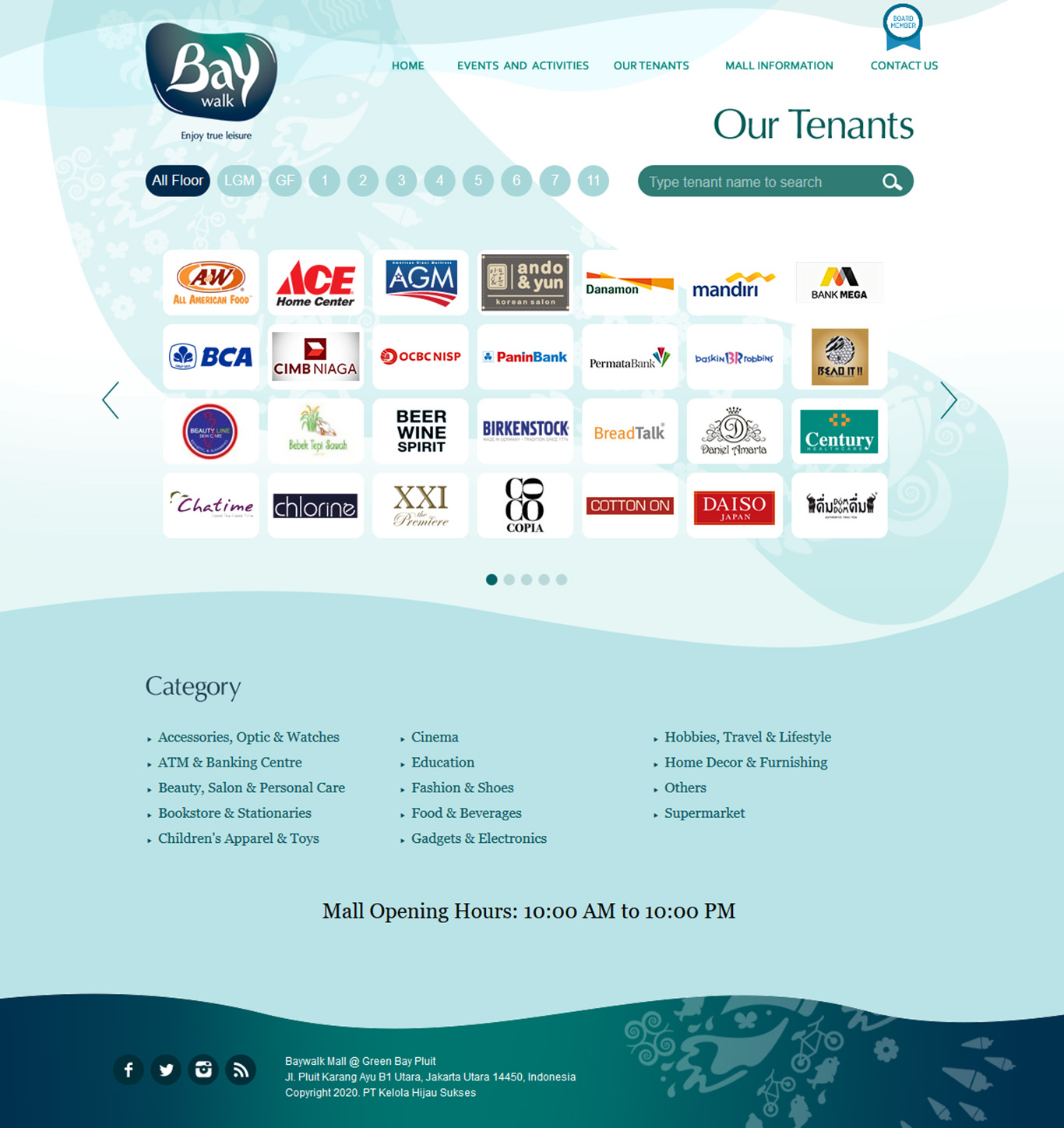 Komunigrafik ui-ux, web design and development Indonesia - Page Our Tenants Baywalk mall, Project Showcase and Portfolio Responsive Mobile, Mobile Apps, For Baywalk Mall Jakarta, Indonesia