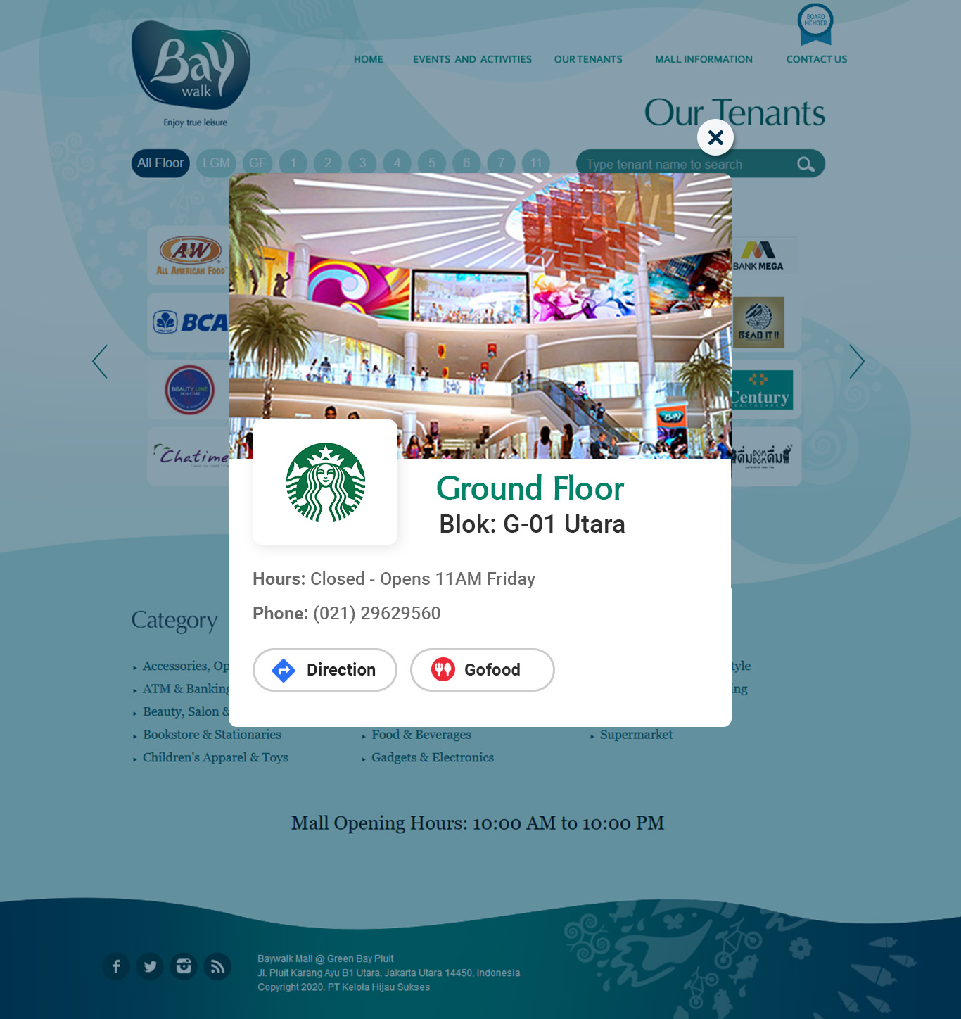 Komunigrafik ui-ux, web design and development Indonesia - Page Our Tenants Baywalk mall, Project Showcase and Portfolio Responsive Mobile, Mobile Apps, For Baywalk Mall Jakarta, Indonesia