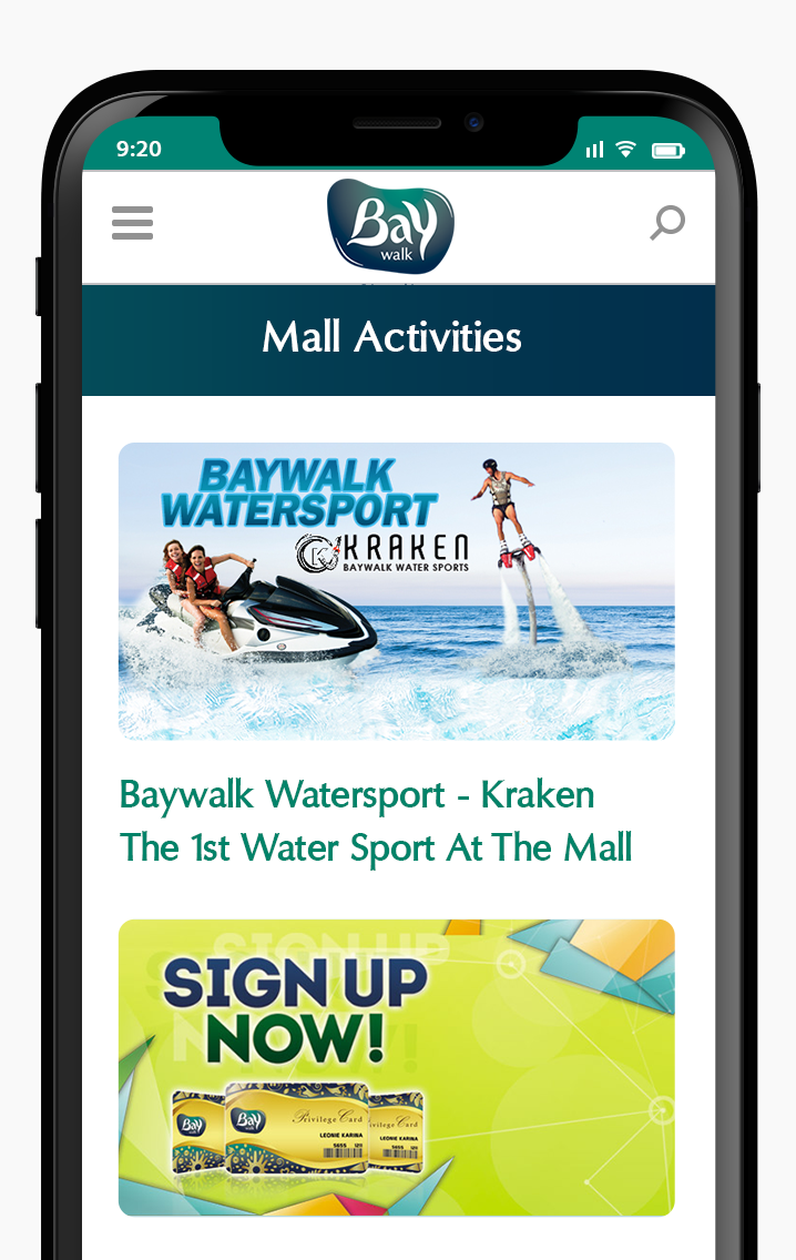 Komunigrafik ui-ux web design and development Indonesia - Project Showcase and Portfolio Responsive Mobile page Baywalk Mall Activities and events For Baywalk Mall Jakarta, Indonesia