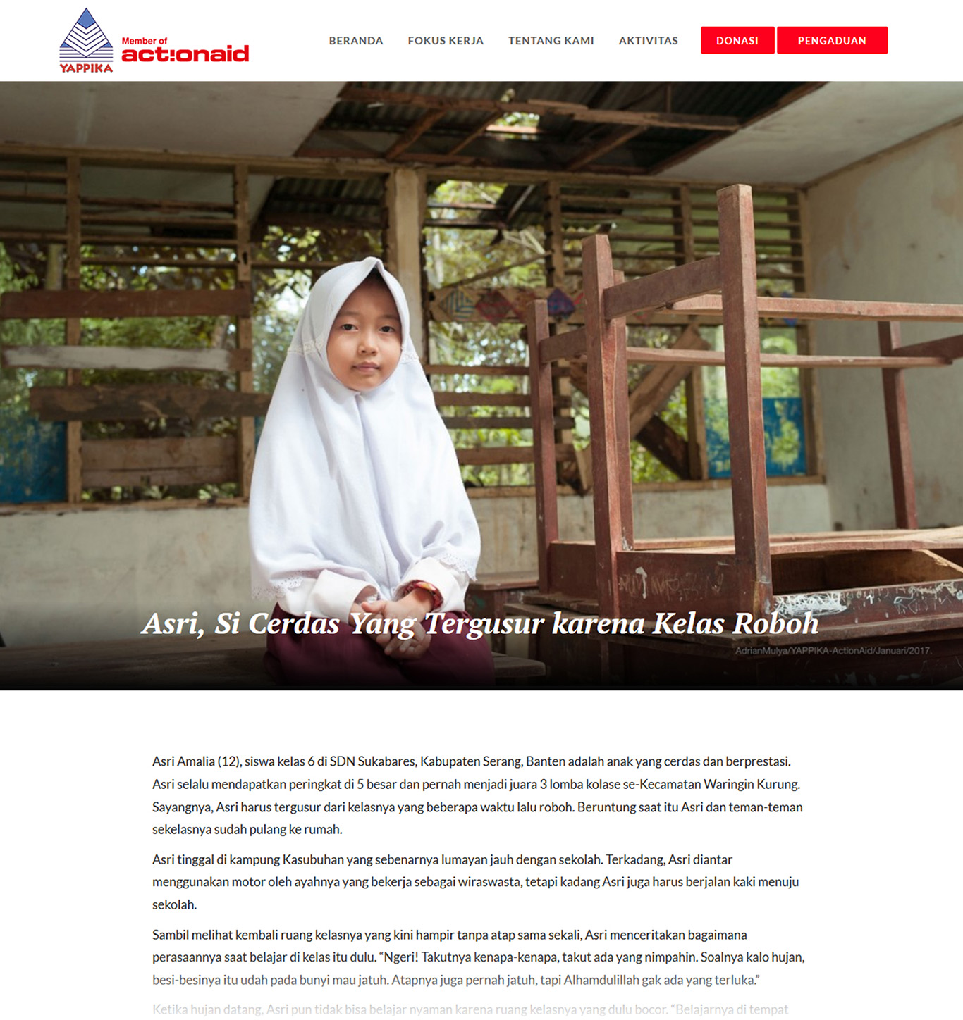 Komunigrafik project portfolio inspiration template web design and web developer, Yappika ActionAid Organization, web donation and campaign crowd funding, and charity, foundation, Jakarta Utara, Indonesia