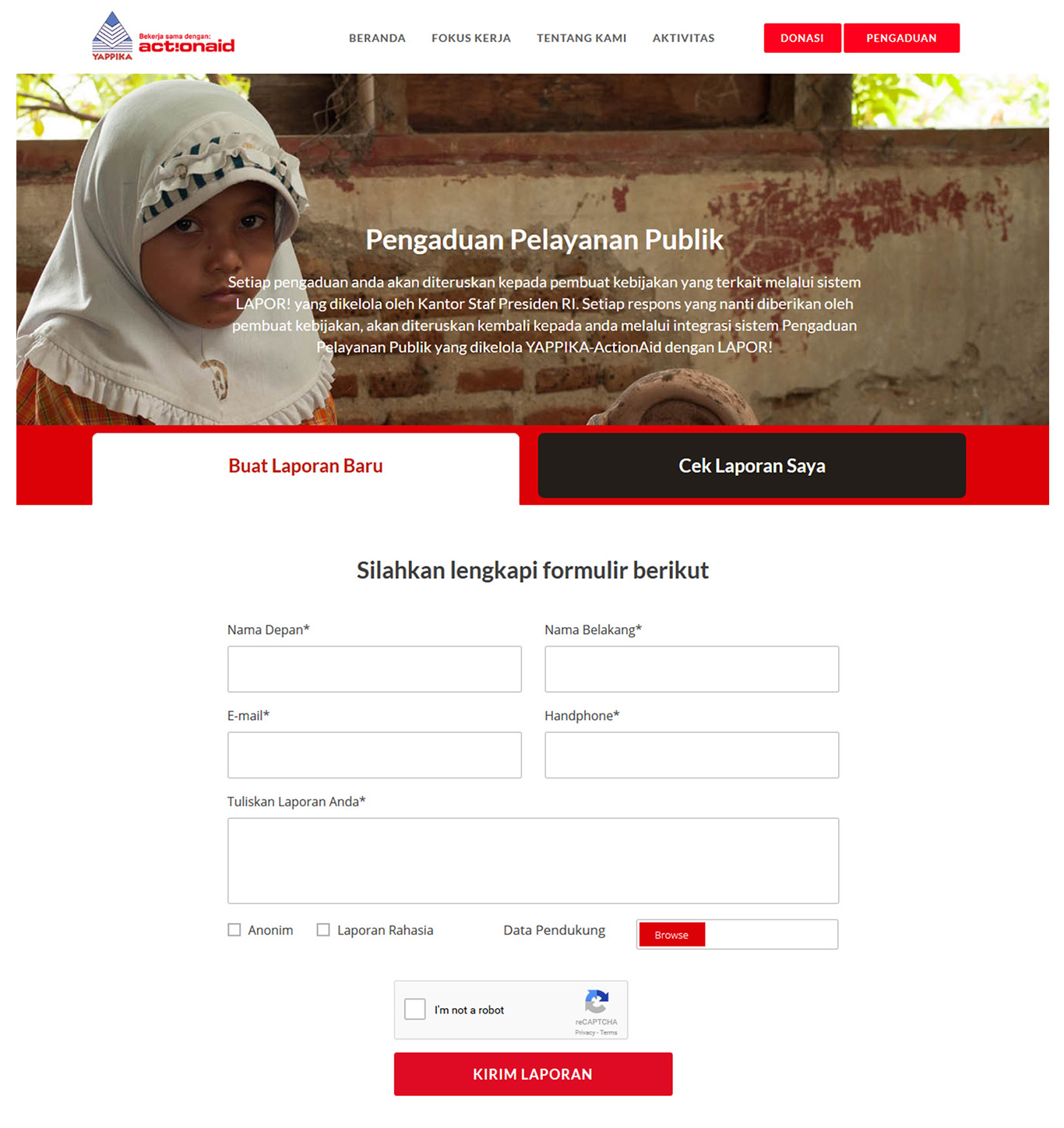 Komunigrafik project portfolio inspiration template bootstrap 4 web design and web developer, Yappika ActionAid Organization, web donation and campaign crowd funding, and charity, foundation, Jakarta Pusat, Indonesia