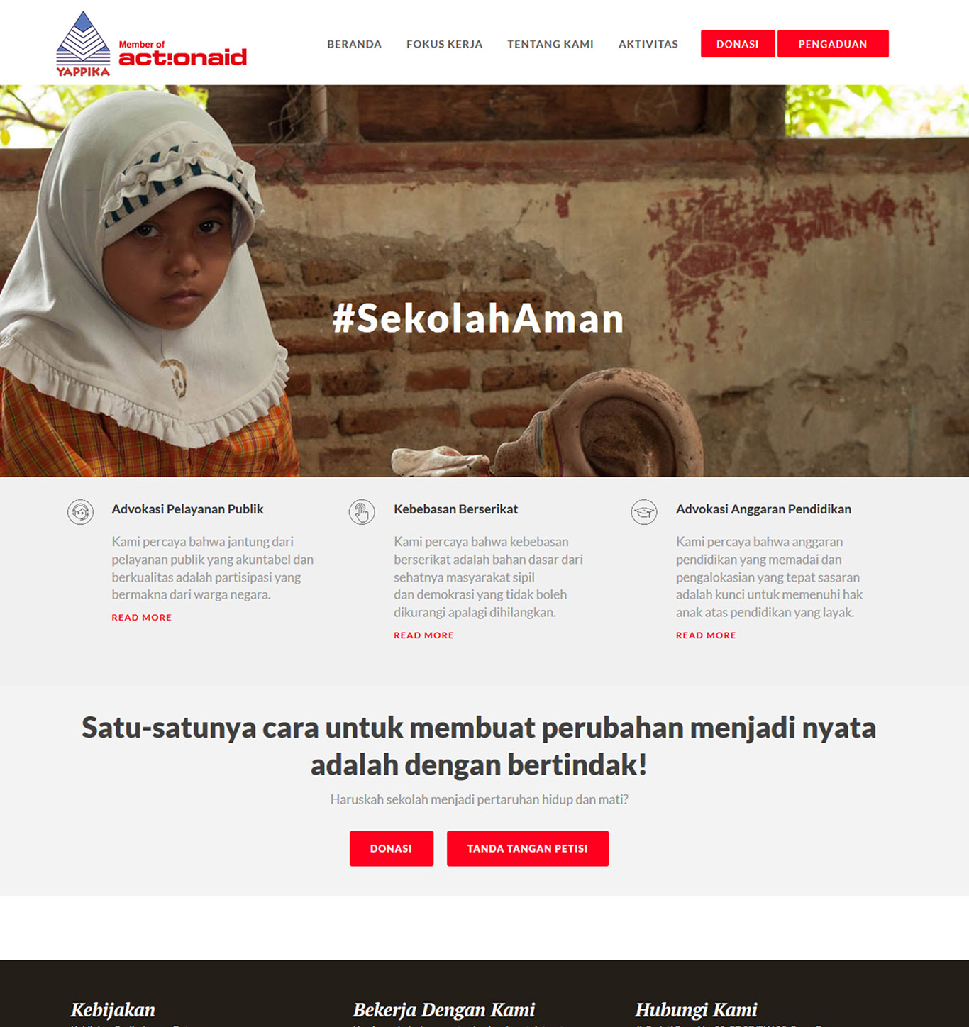 Komunigrafik project portfolio inspiration template web design and web developer, Yappika ActionAid Organization, web donation and campaign crowd funding, and charity, foundation, Jakarta Selatan, Indonesia